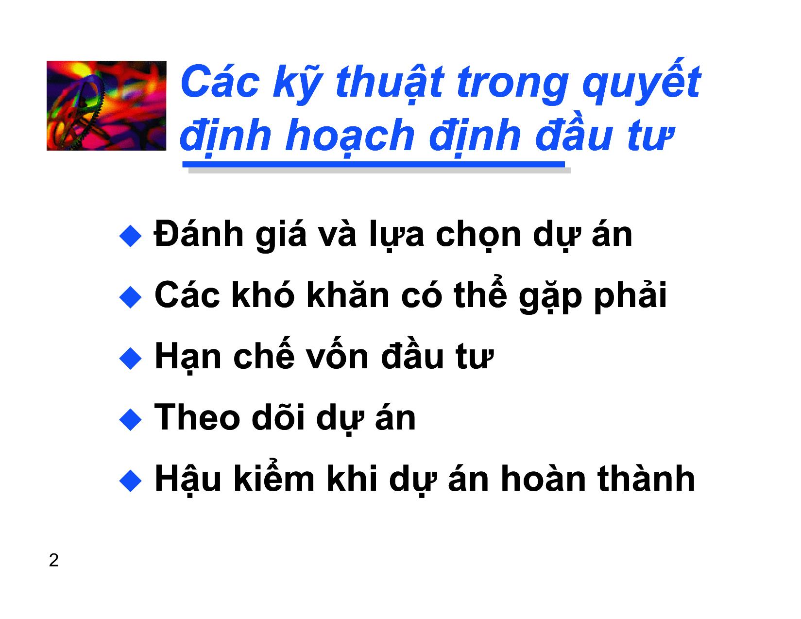 Bài giảng Các tiêu chí quyết định đầu tư dài hạn trang 2