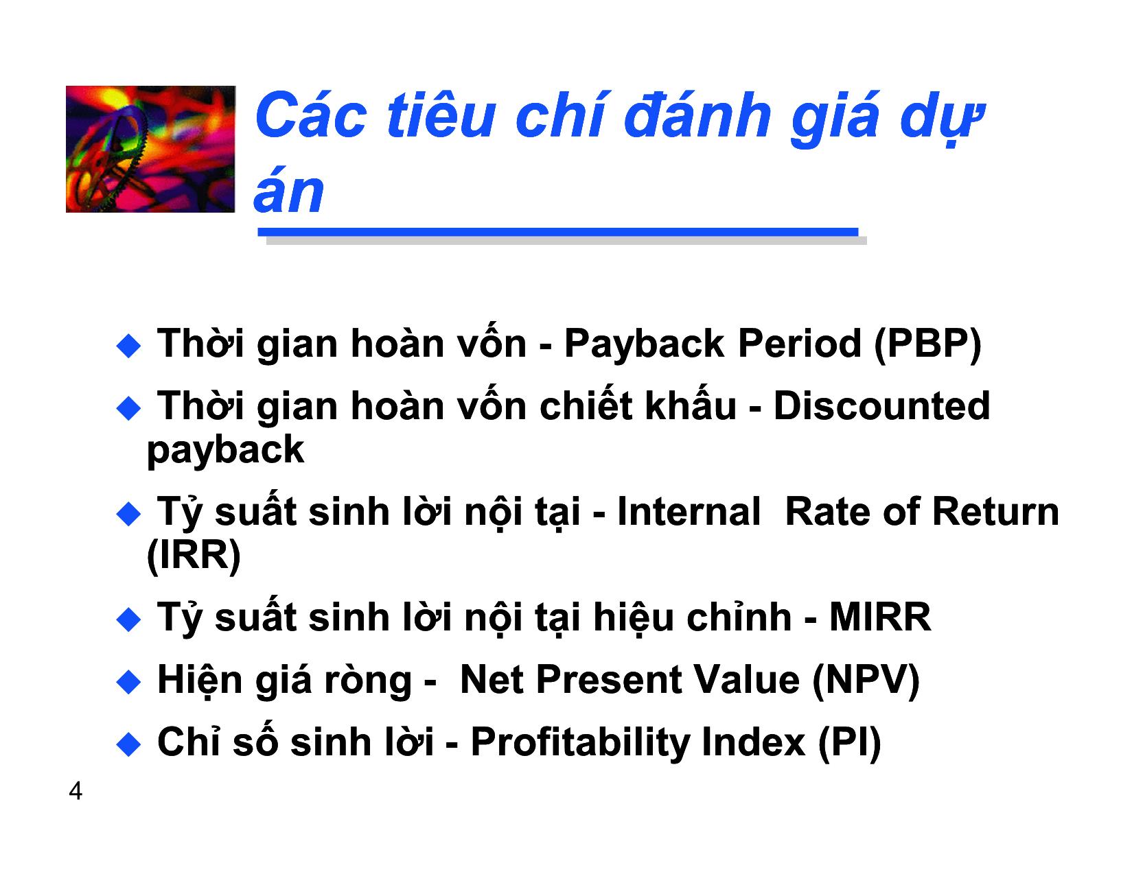 Bài giảng Các tiêu chí quyết định đầu tư dài hạn trang 4