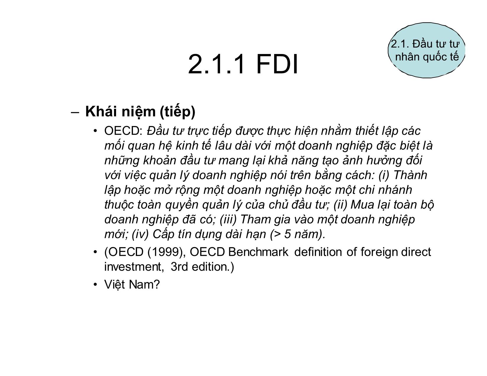 Bài giảng Đầu tư nước ngoài - Chương 2: Phân loại đầu tư nước ngoài - Phan Thị Vân trang 7