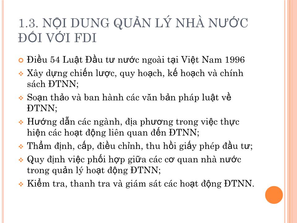 Bài giảng Đầu tư nước ngoài và chuyển giao công nghệ - Chương 3: Quản lý nhà nước hoạt động đầu tư trực tiếp nước ngoài trang 6