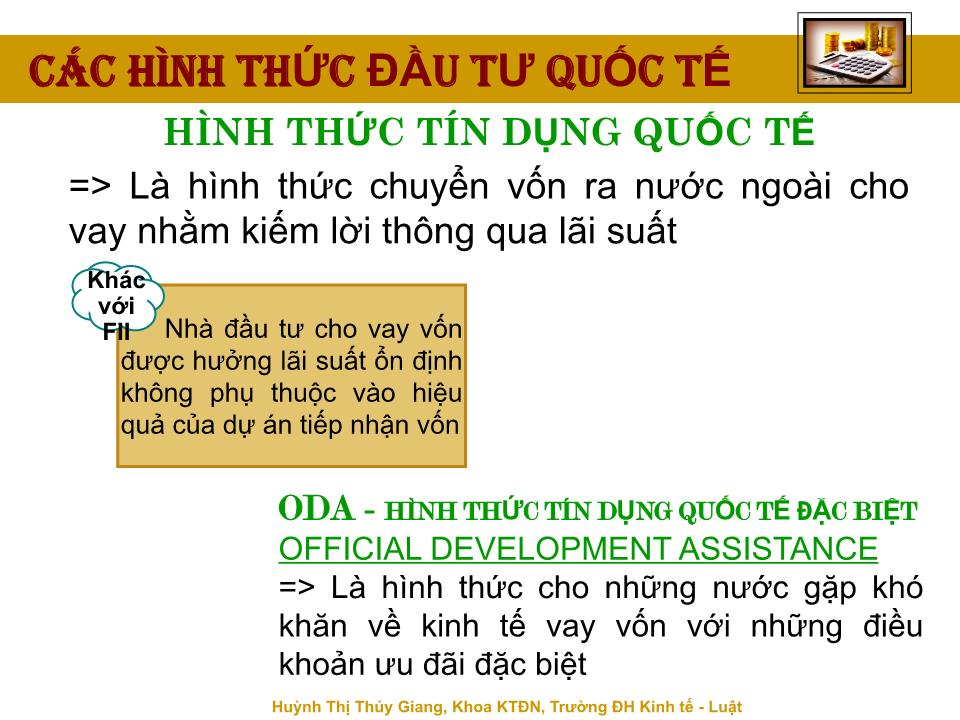 Bài giảng Đầu tư quốc tế - Chương 1: Tổng quan về đầu tư quốc tế - Huỳnh Thị Thúy Giang trang 10