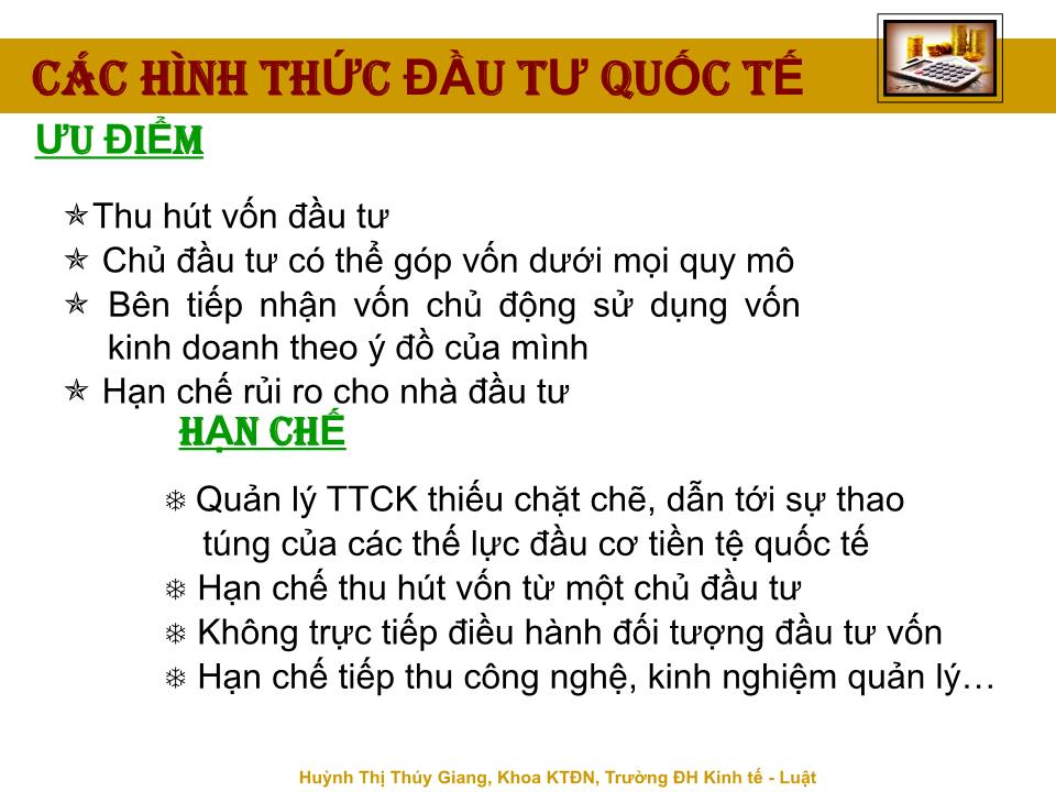 Bài giảng Đầu tư quốc tế - Chương 1: Tổng quan về đầu tư quốc tế - Huỳnh Thị Thúy Giang trang 9