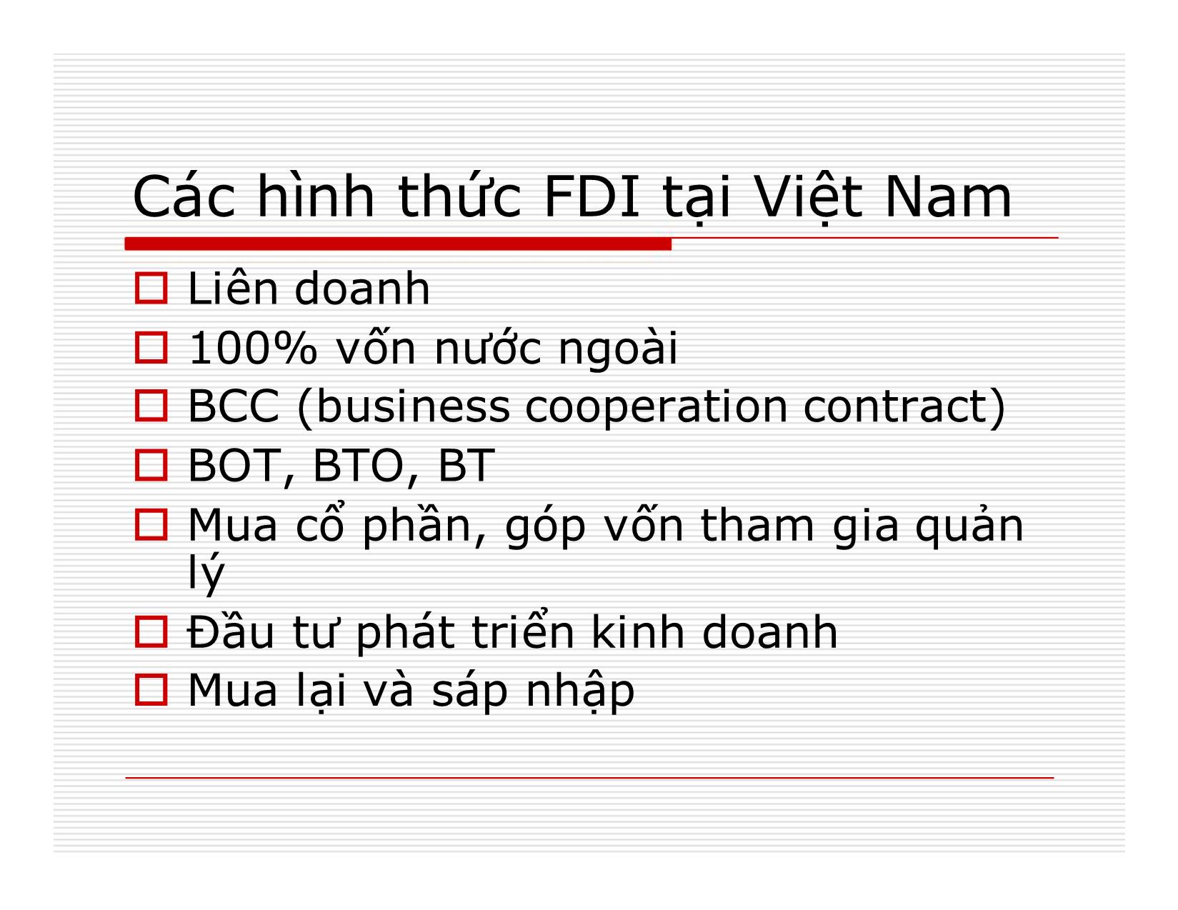 Bài giảng Đầu tư quốc tế - Chương 2: Đầu tư trực tiếp nước ngoài trang 10