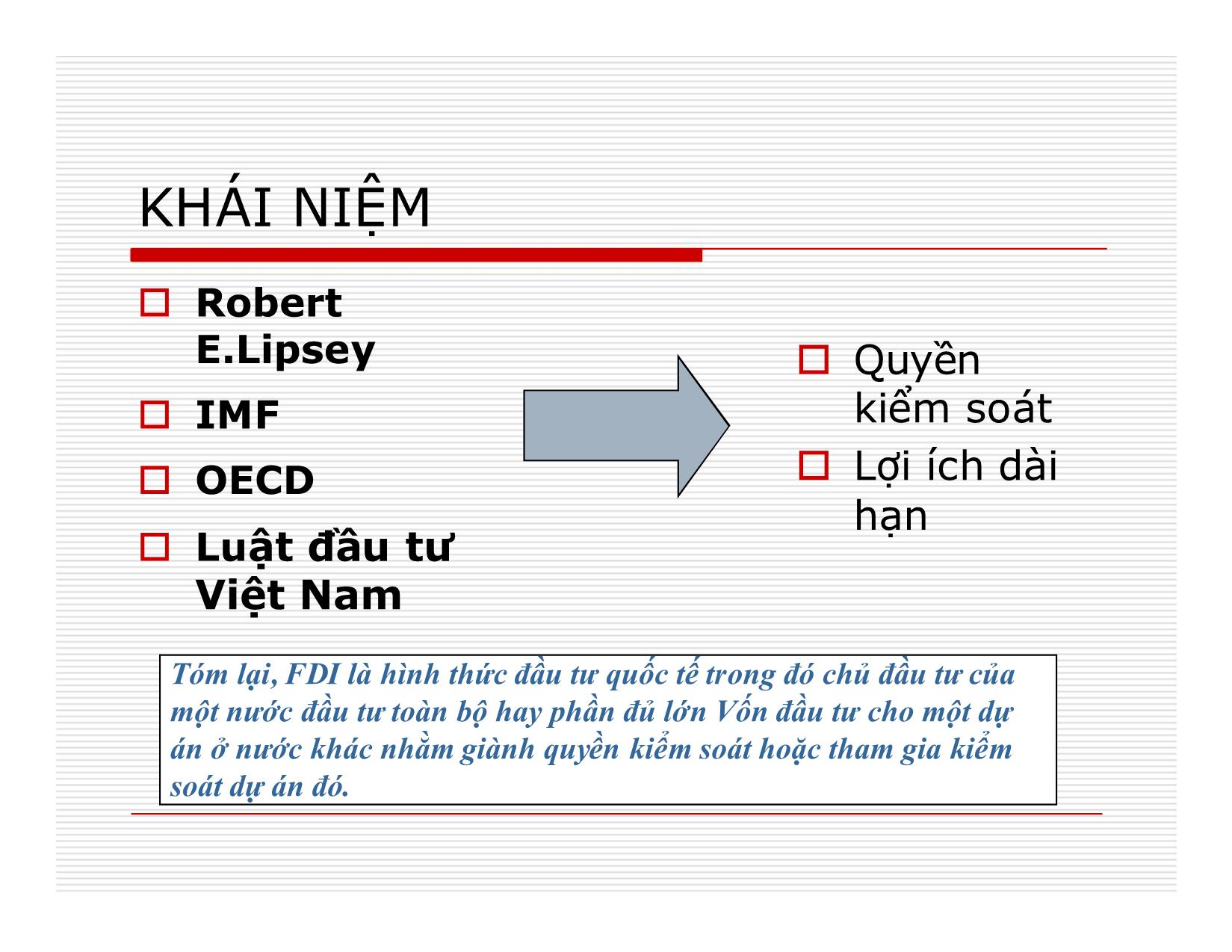 Bài giảng Đầu tư quốc tế - Chương 2: Đầu tư trực tiếp nước ngoài trang 2