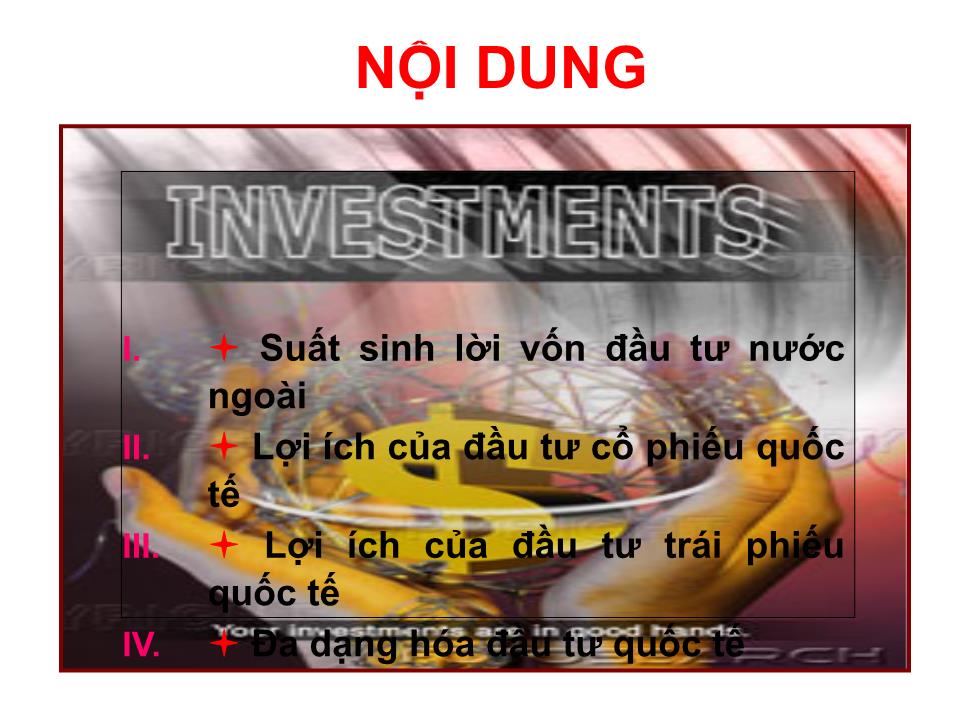 Bài giảng Đầu tư quốc tế - Chương 2: Đa dạng hóa đầu tư gián tiếp quốc tế - Huỳnh Thị Thúy Giang trang 2