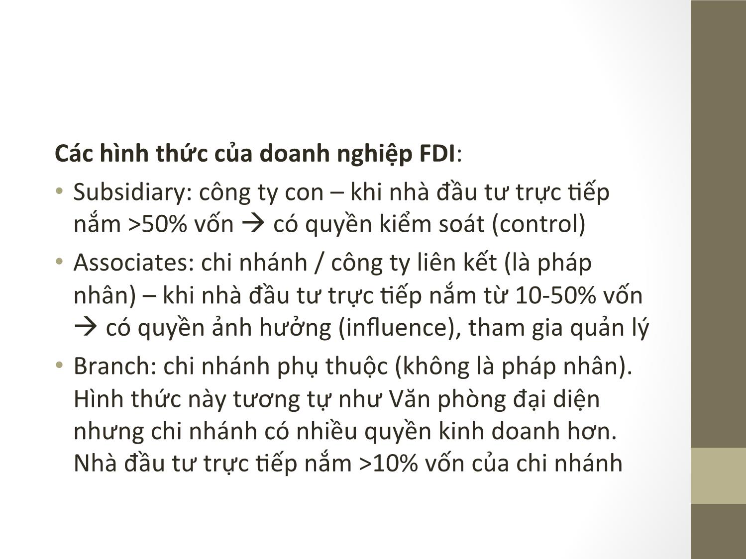 Bài giảng Đầu tư quốc tế - Chương 2: Các hình thức đầu tư quốc tế - Phạm Thành Hiền Thục trang 8