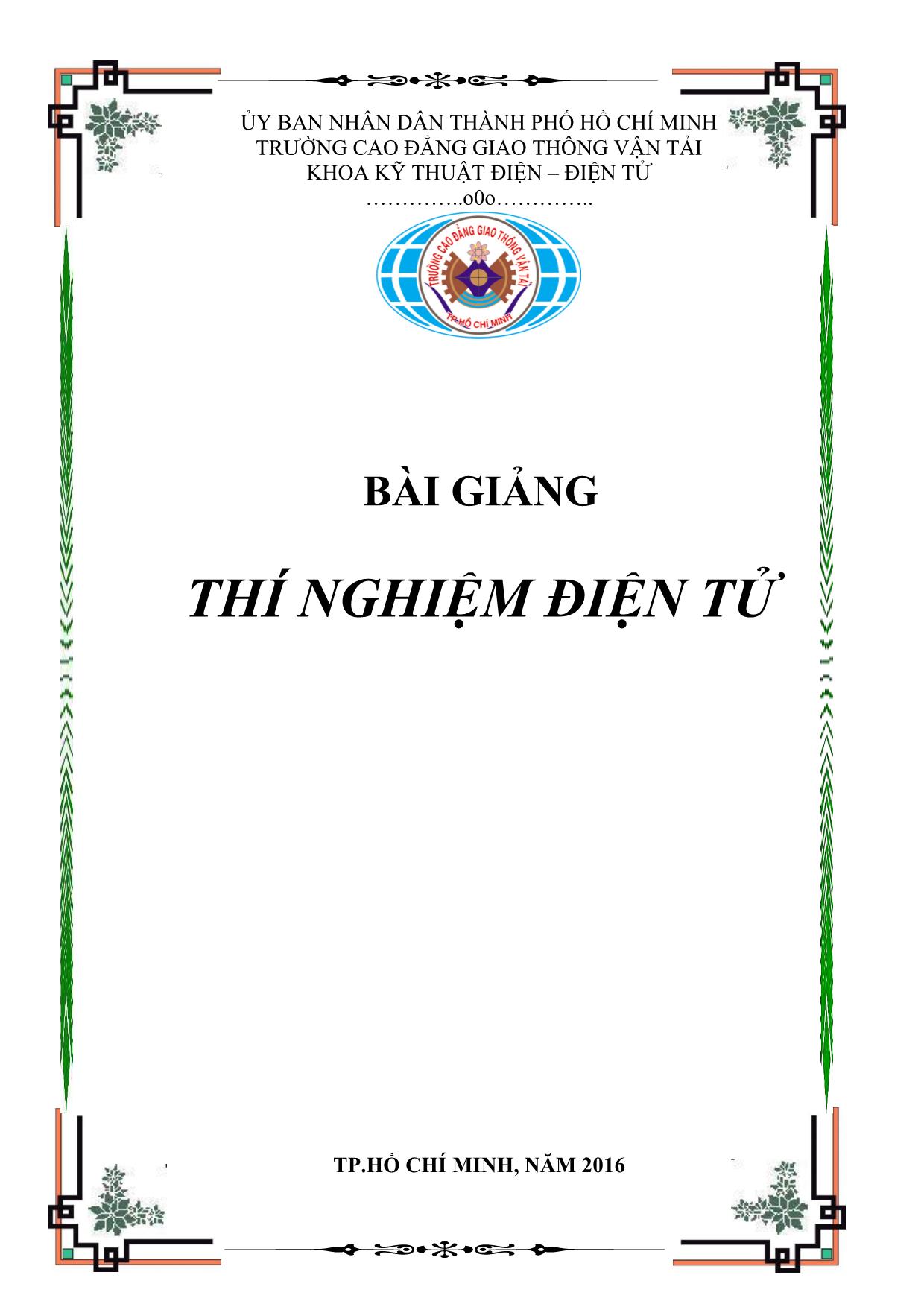 Giáo trình Thí nghiệm điện tử trang 1