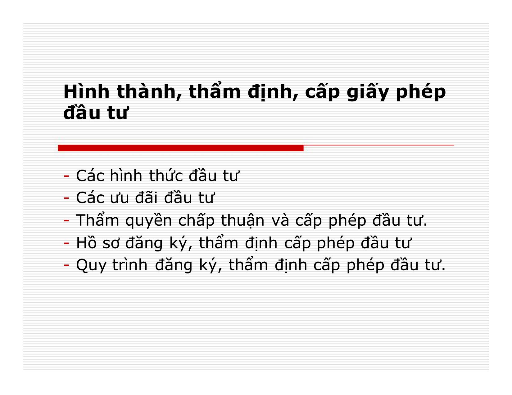 Bài giảng Đầu tư quốc tế - Chương 3: Hình thành, thẩm định, cấp giấy phép đầu tư trang 1