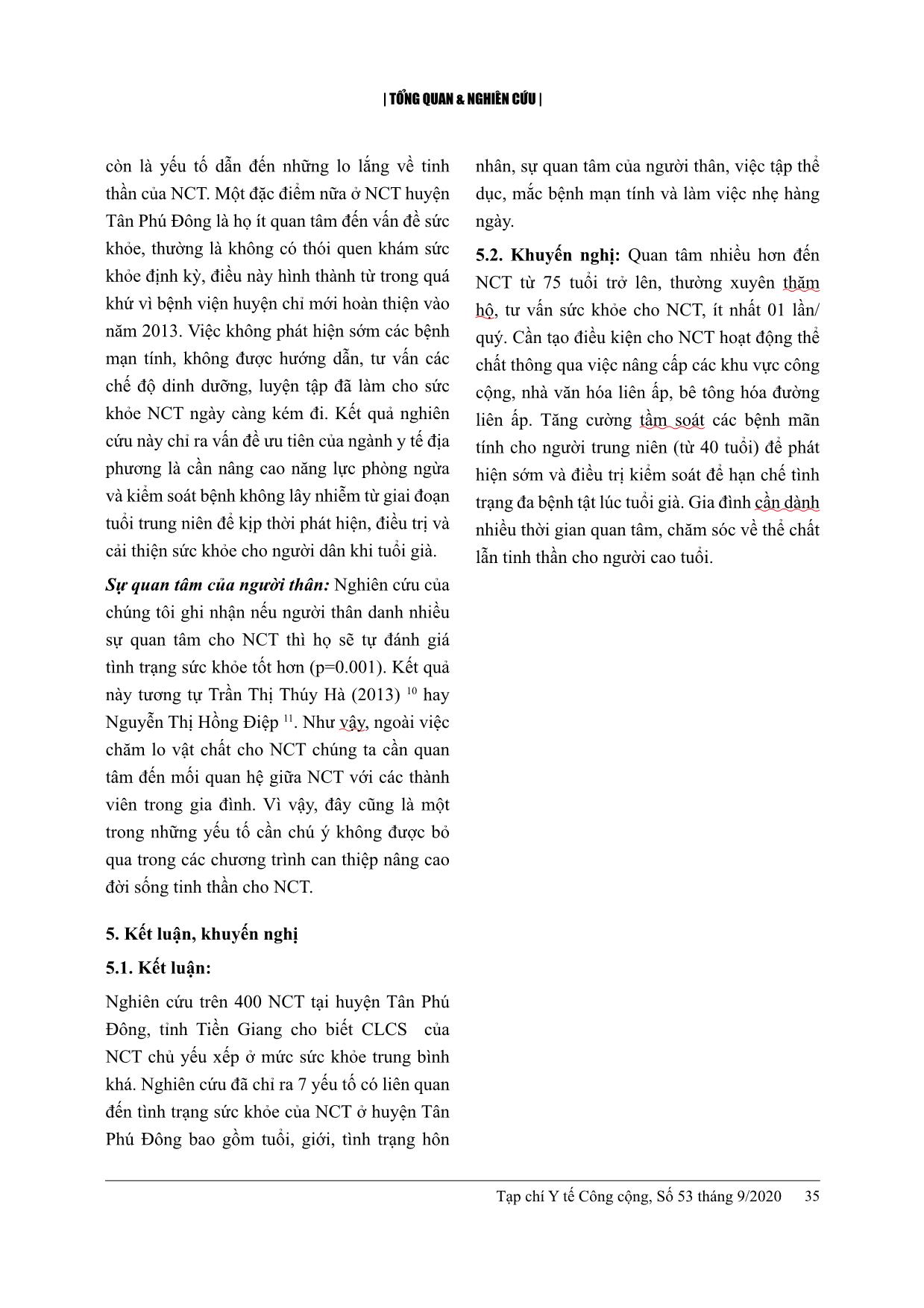 Chất lượng cuộc sống và một số yếu tố liên quan ở người cao tuổi tại huyện Tân Phú Đông, tỉnh Tiền Giang năm 2020 trang 10