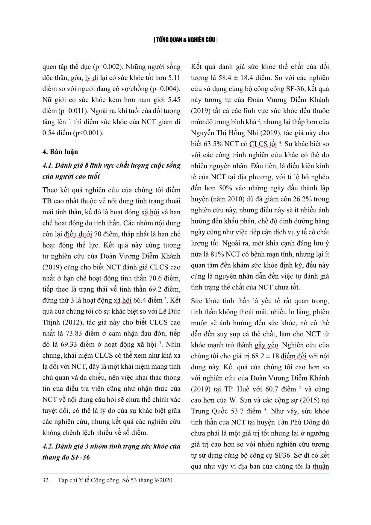 Chất lượng cuộc sống và một số yếu tố liên quan ở người cao tuổi tại huyện Tân Phú Đông, tỉnh Tiền Giang năm 2020 trang 7