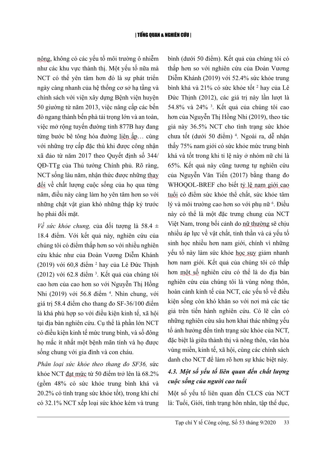Chất lượng cuộc sống và một số yếu tố liên quan ở người cao tuổi tại huyện Tân Phú Đông, tỉnh Tiền Giang năm 2020 trang 8