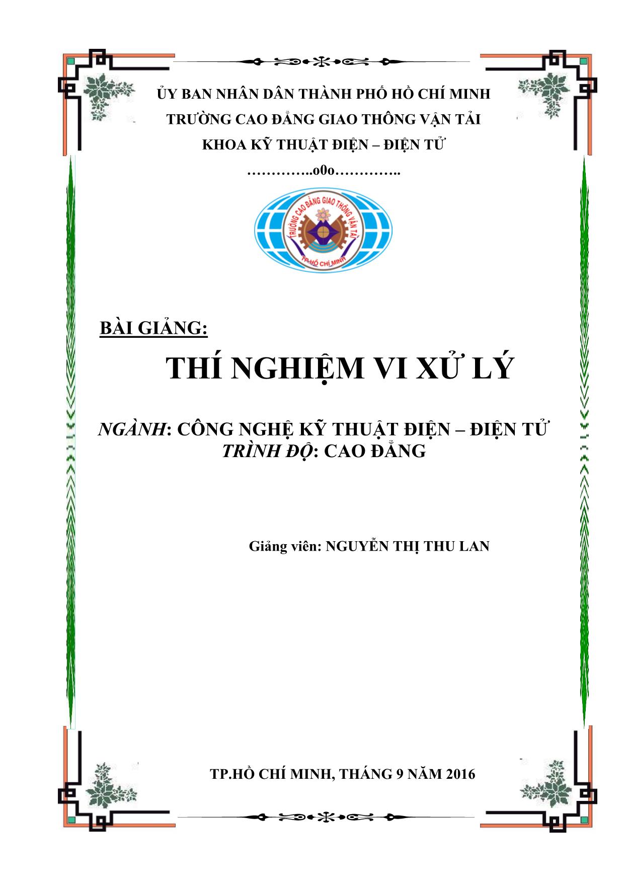 Giáo trình Công nghệ kỹ thuật điện. Điện tử - Thí nghiệm vi xử lý trang 1