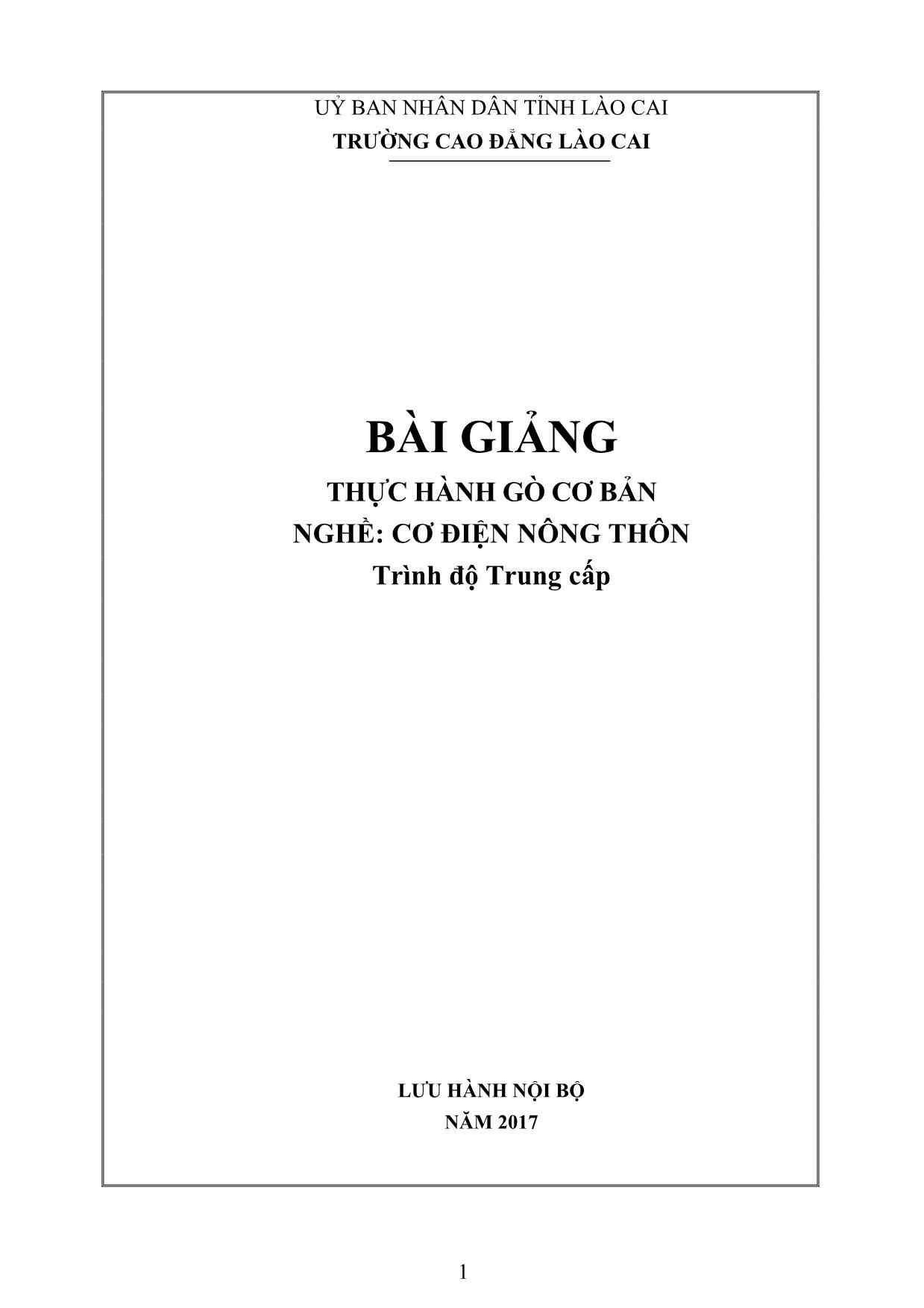 Giáo trình Cơ điện nông thôn - Thực hành gò cơ bản trang 1