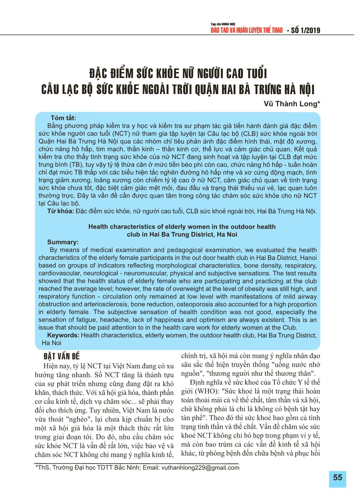 Đặc điểm sức khỏe nữ người cao tuổi câu lạc bộ sức khỏe ngoài trời quận Hai Bà Trưng Hà Nội trang 1