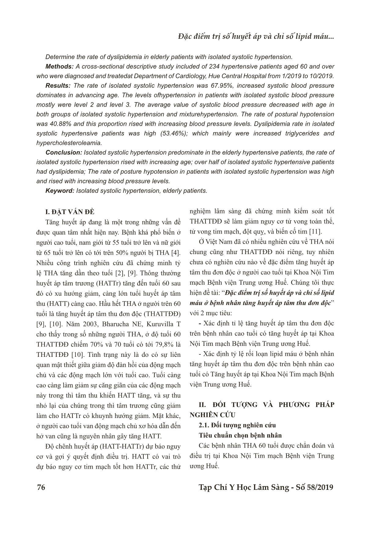 Đặc điểm trị số huyết áp và chỉ số lipid máu ở bệnh nhân tăng huyết áp tâm thu đơn độc trang 2