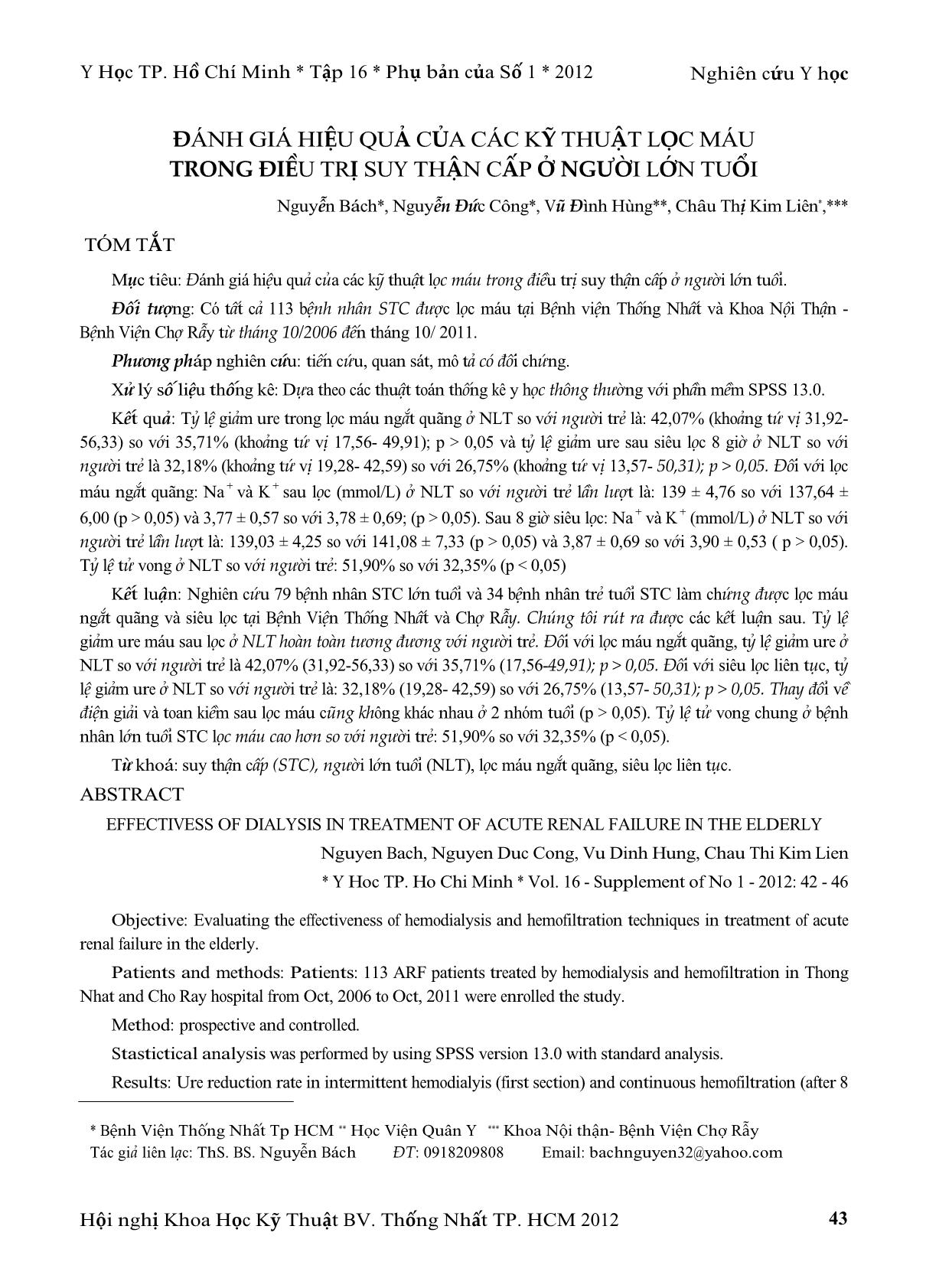 Đánh giá hiệu quả của các kỹ thuật lọc máu trong điều trị suy thận cấp ở người lớn tuổi trang 1