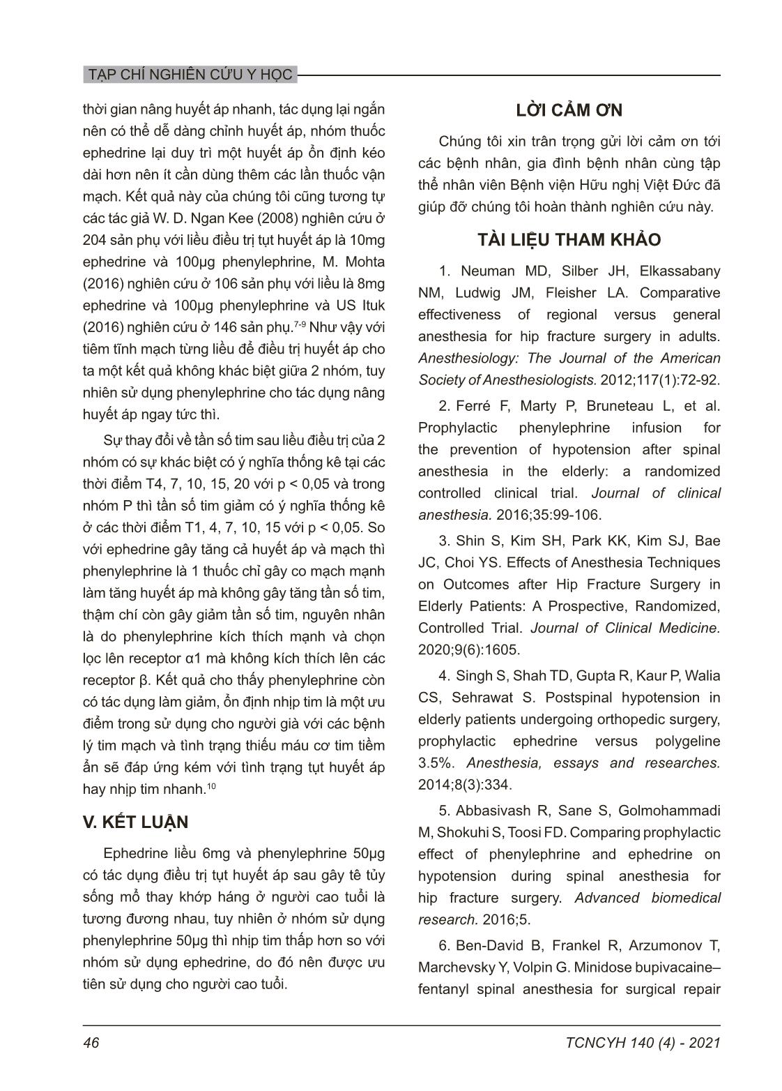 Điều trị tụt huyết áp bằng phenylephrine và ephedrine sau gây tê tủy sống mổ thay khớp háng ở người cao tuổi trang 7