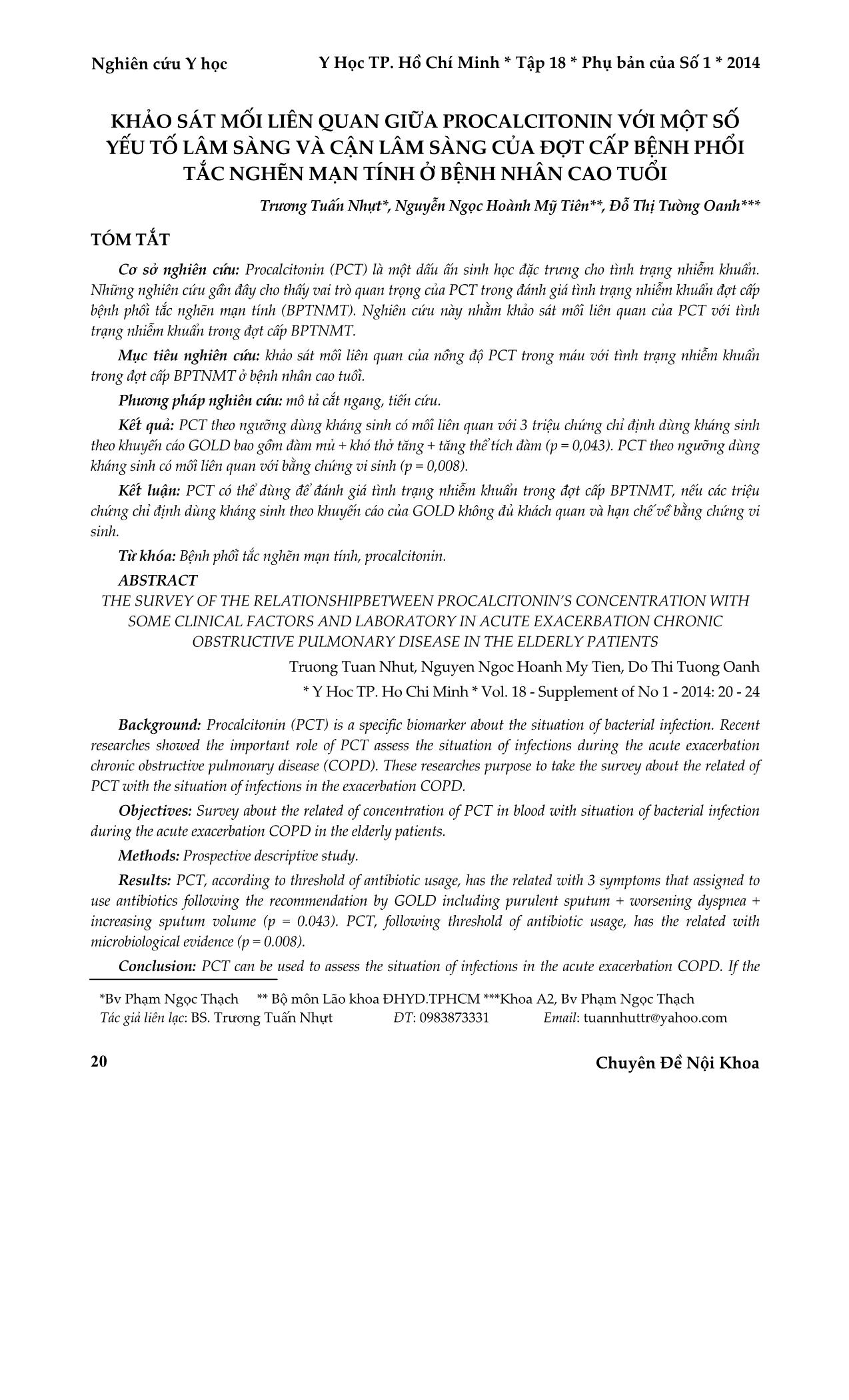 Khảo sát mối liên quan giữa procalcitonin với một số yếu tố lâm sàng và cận lâm sàng của đợt cấp bệnh phổi tắc nghẽn mạn tính ở bệnh nhân cao tuổi trang 1