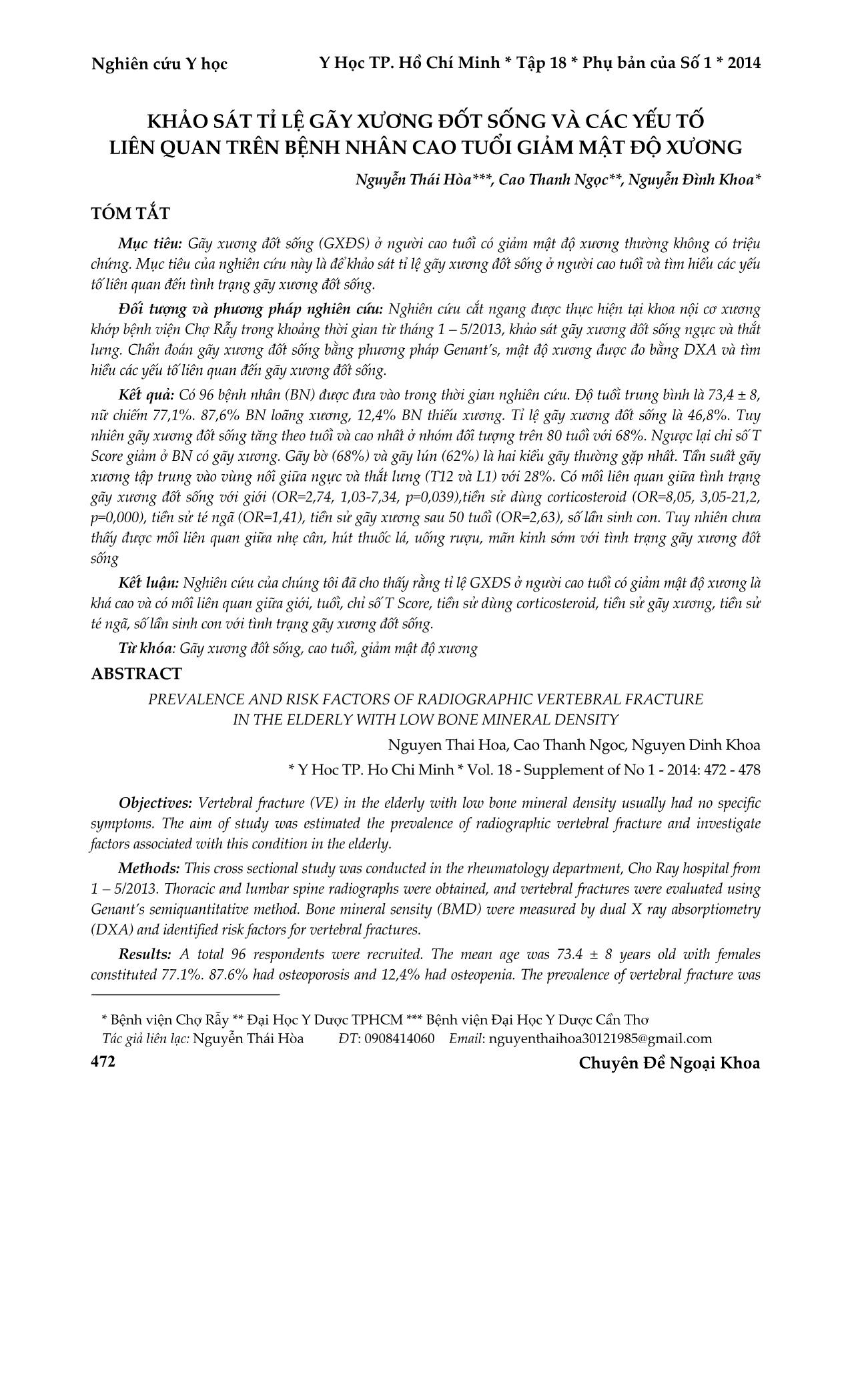 Khảo sát tỉ lệ gãy xương đốt sống và các yếu tố liên quan trên bệnh nhân cao tuổi giảm mật độ xương trang 1