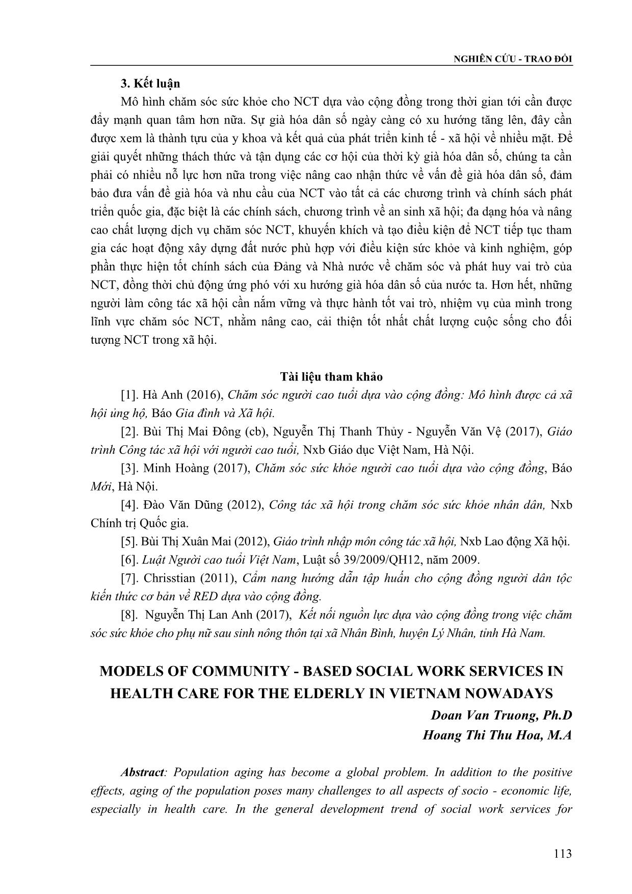 Mô hình dịch vụ công tác xã hội trong chăm sóc sức khỏe người cao tuổi dựa vào cộng đồng ở Việt Nam hiện nay trang 10