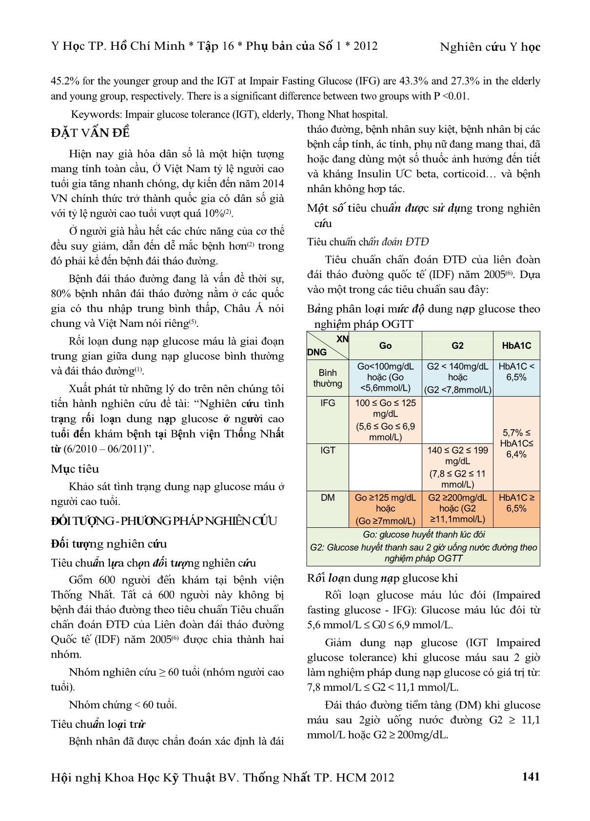 Nghiên cứu tình trạng dung nạp glucose ở người cao tuổi đến khám bệnh tại bệnh viện Thống Nhất từ tháng 6 đến tháng 12 năm 2010 trang 2