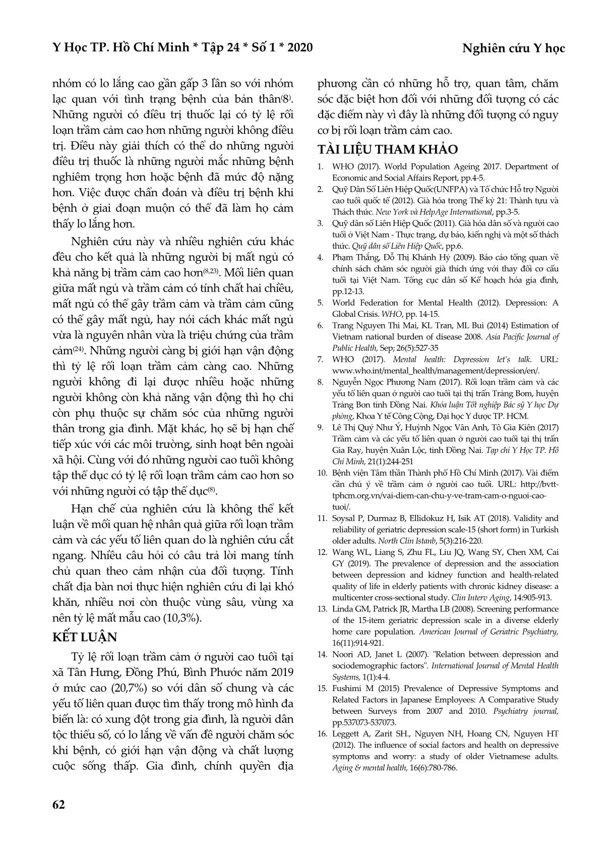 Rối loạn trầm cảm và các yếu tố liên quan ở người cao tuổi tại xã Tân Hưng, huyện Đồng Phú, tỉnh Bình Phước năm 2019 trang 8