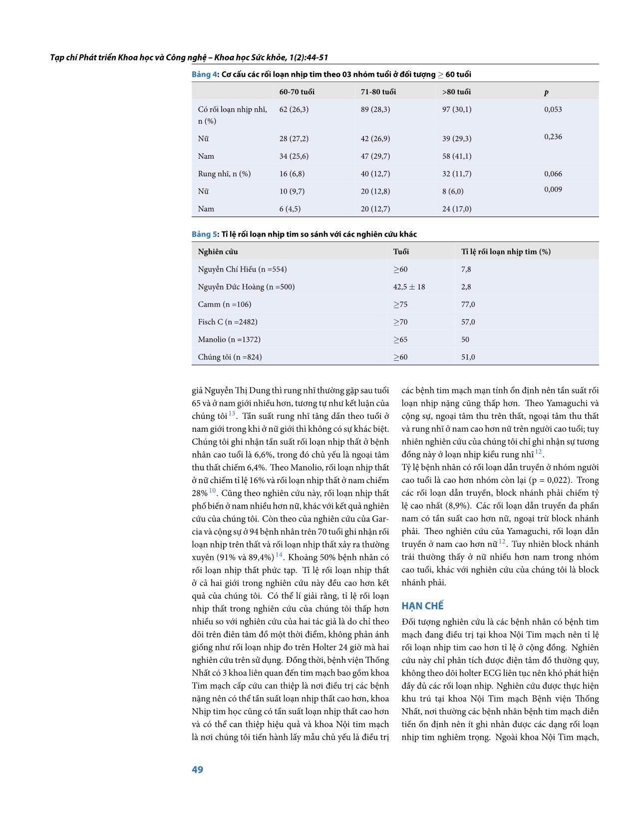 Tỉ lệ các rối loạn nhịp tim trên bệnh nhân cao tuổi điều trị nội trú tại khoa tim mạch - Bệnh viện Thống Nhất trang 6