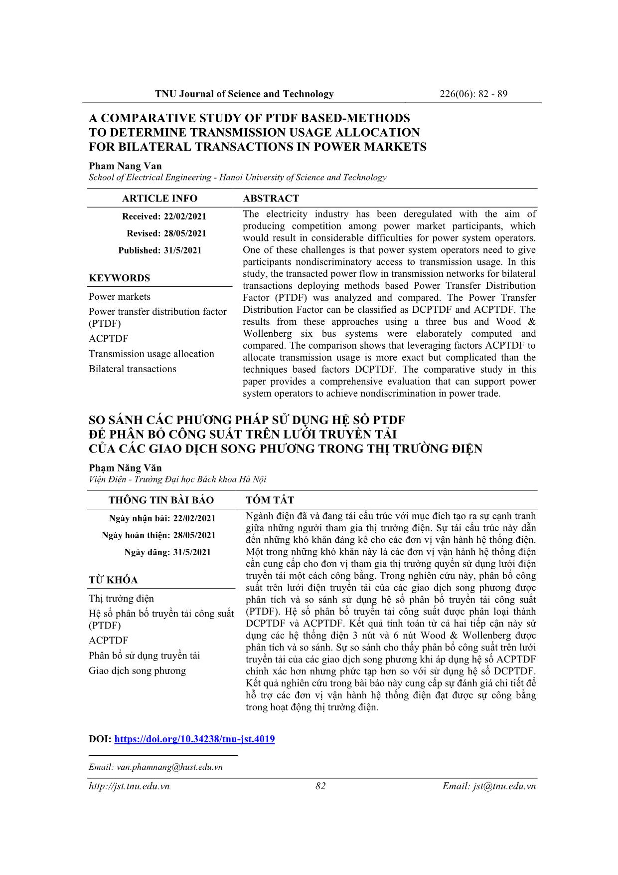 A comparative study of ptdf based - Methods to determine transmission usage allocation for bilateral transactions in power markets trang 1