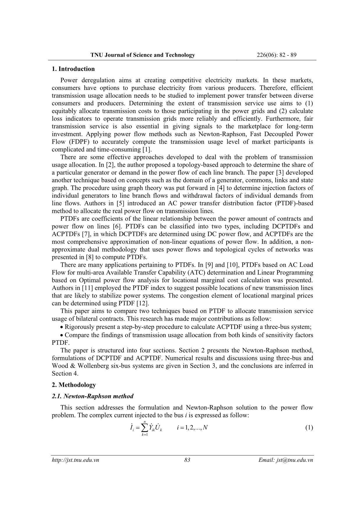 A comparative study of ptdf based - Methods to determine transmission usage allocation for bilateral transactions in power markets trang 2