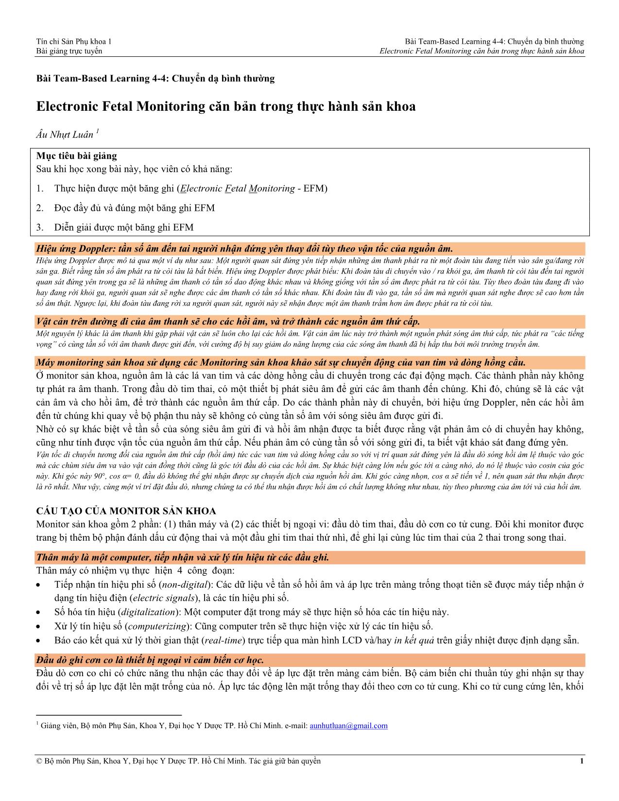 Team, based - Learning 4-4: Chuyển dạ bình thường - Electronic Fetal Monitoring căn bản trong thực hành sản khoa trang 1
