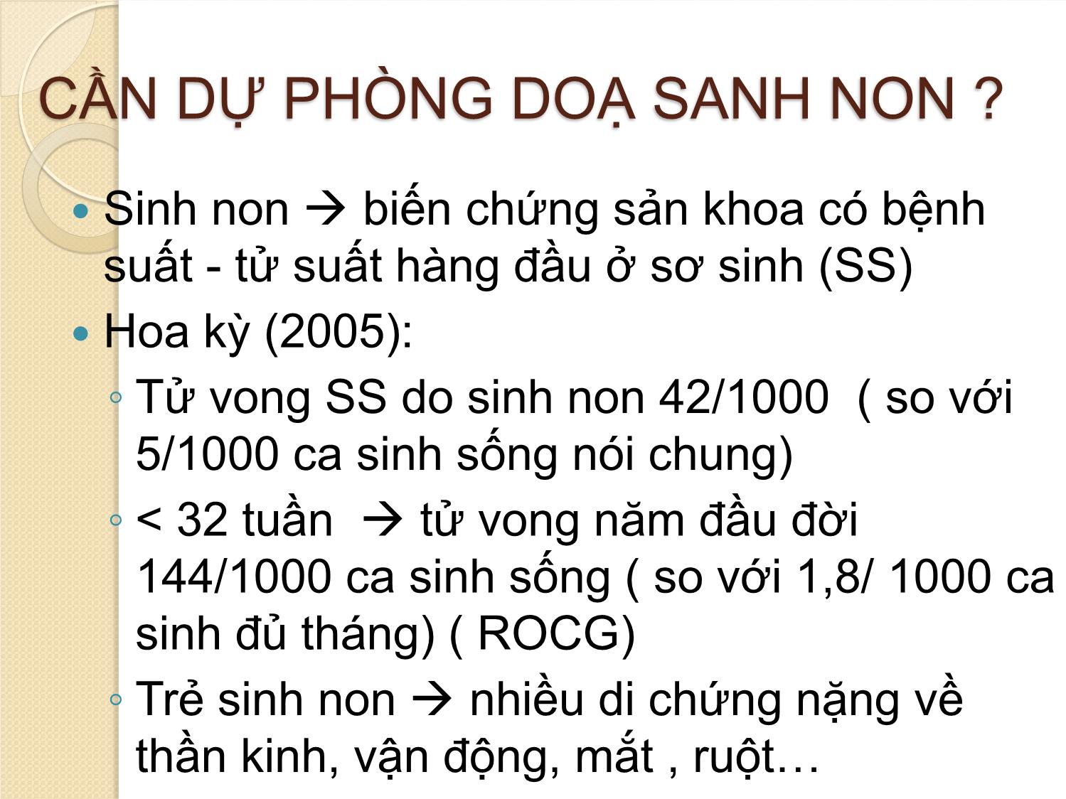 Bài giảng Khuyến cáo các can thiệp sản khoa để cải thiện kết cục trẻ sinh non trang 4