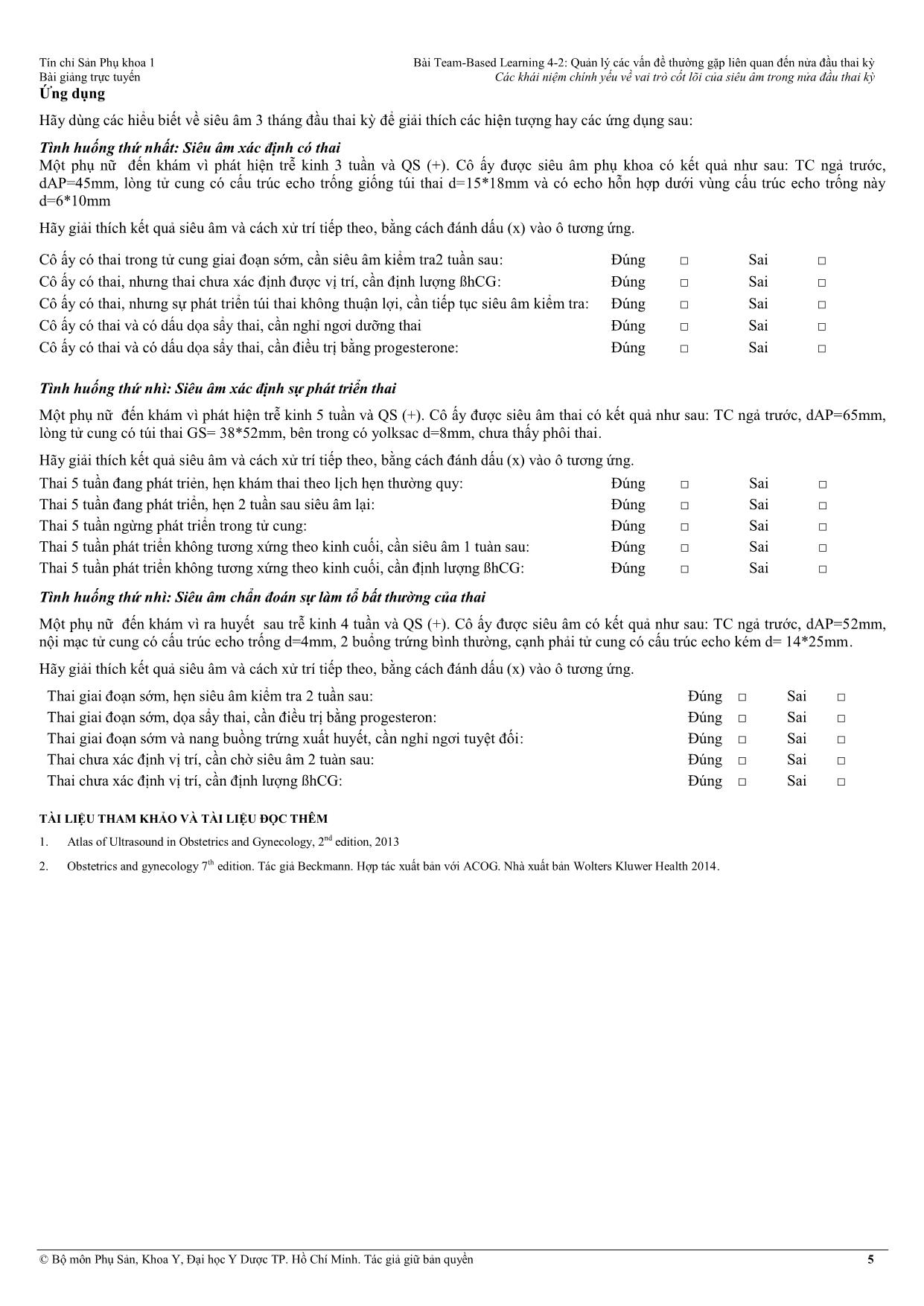 Tài liệu Team, based - Learning 4-2: Quản lý các vấn đề thường gặp liên quan đến nửa đầu thai kỳ - Các khái niệm chính yếu về vai trò cốt lõi của siêu âm trong nửa đầu thai kỳ trang 5