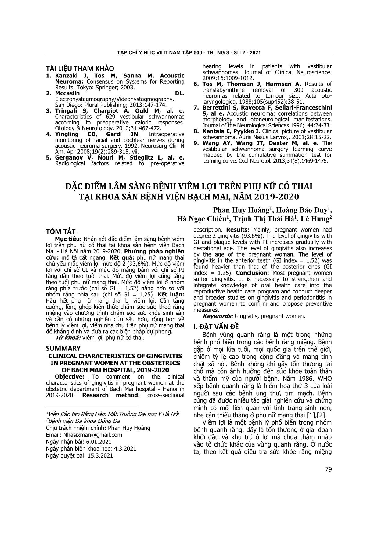 Đặc điểm lâm sàng bệnh viêm lợi trên phụ nữ có thai tại khoa sản bệnh viện Bạch Mai, năm 2019-2020 trang 1