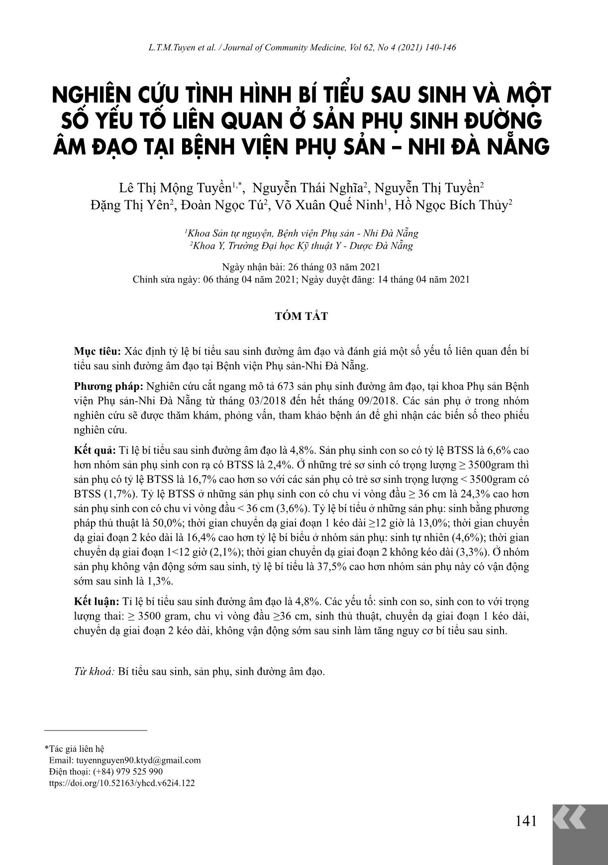 Research on postpartum urinary retentuon and some related factors in vaginal delivery in Da Nang hospital for women and chidren trang 2