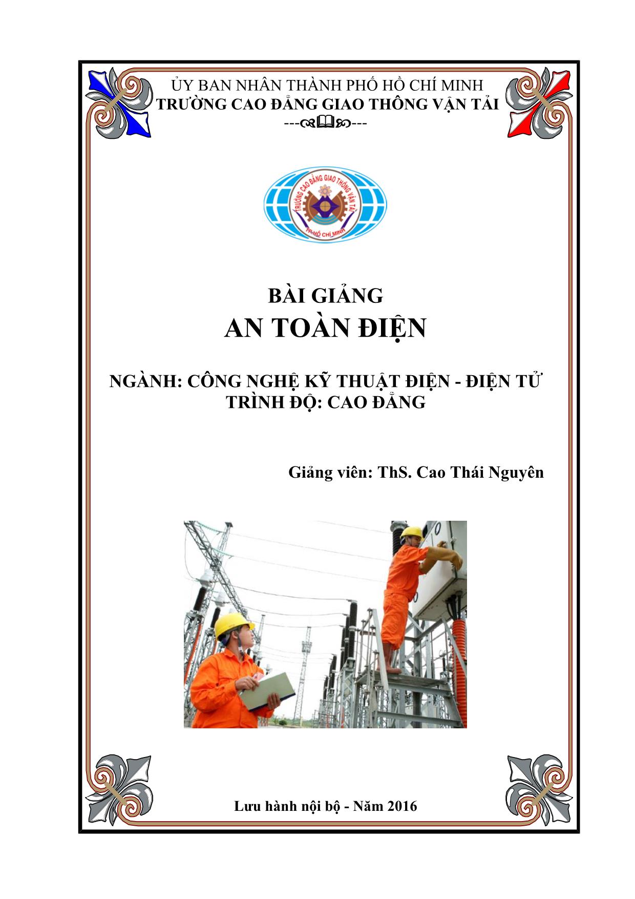 Giáo trình Công nghệ kỹ thuật điện. Điện tử - An toàn điện (Phần 1) trang 1