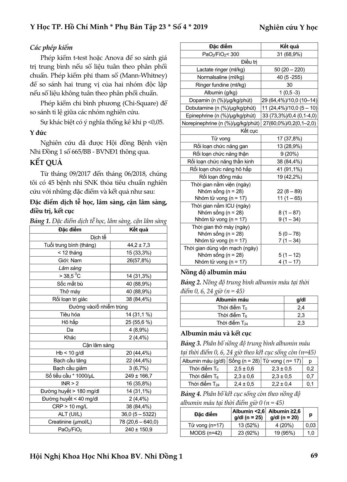 Albumin máu ở trẻ sốc nhiễm khuẩn tại bệnh viện Nhi đồng 1 trang 3