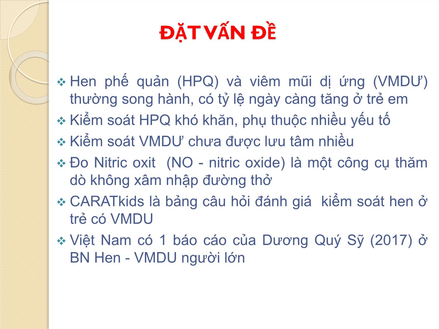 Chuyên đề Giá trị của Nitric Oxide đường thở và bộ câu hỏi Caratkids trong kiểm soát hen phế quản có viêm mũi dị ứng ở trẻ em trang 2