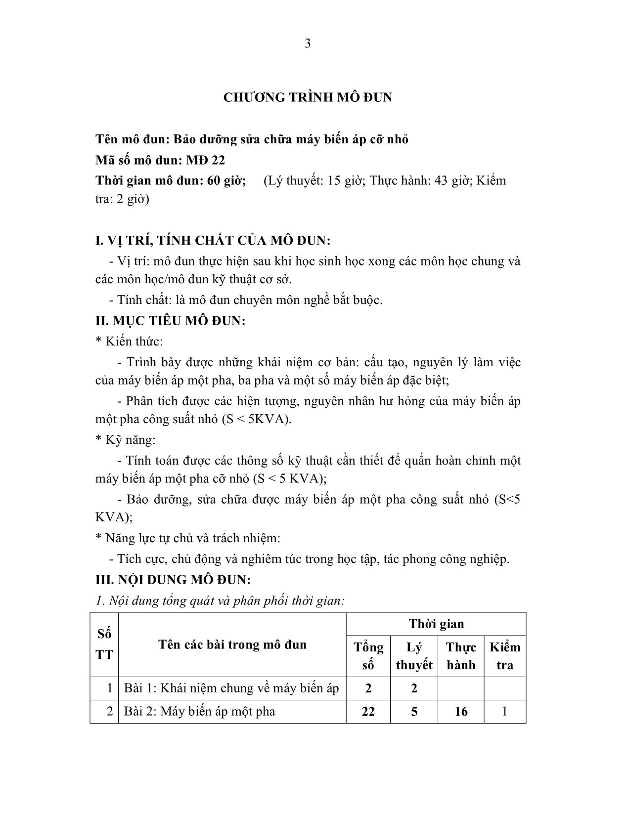 Giáo trình Mô đun Cơ điện nông thôn - Bảo dưỡng sửa chữa máy biến áp cỡ nhỏ trang 4