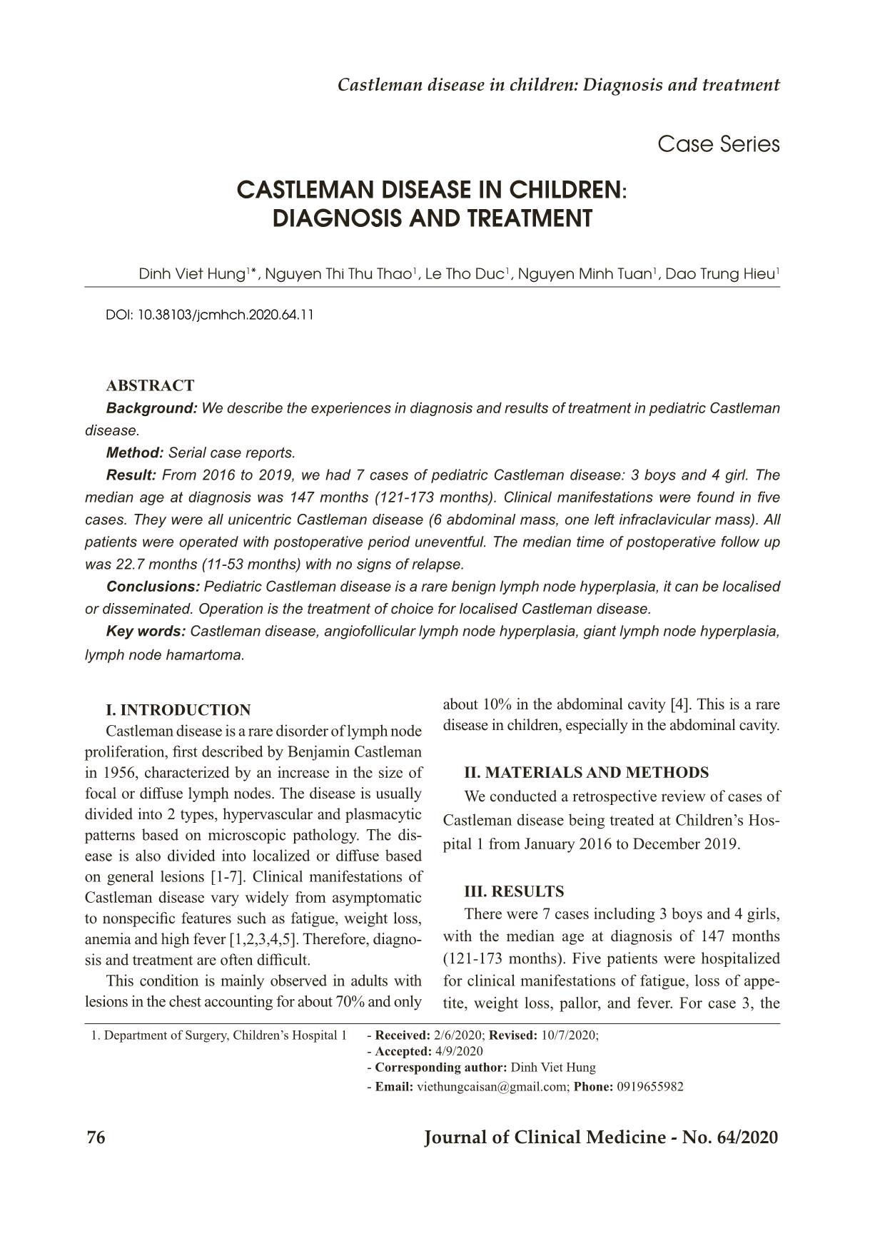 Castleman disease in children: Diagnosis and treatment trang 1