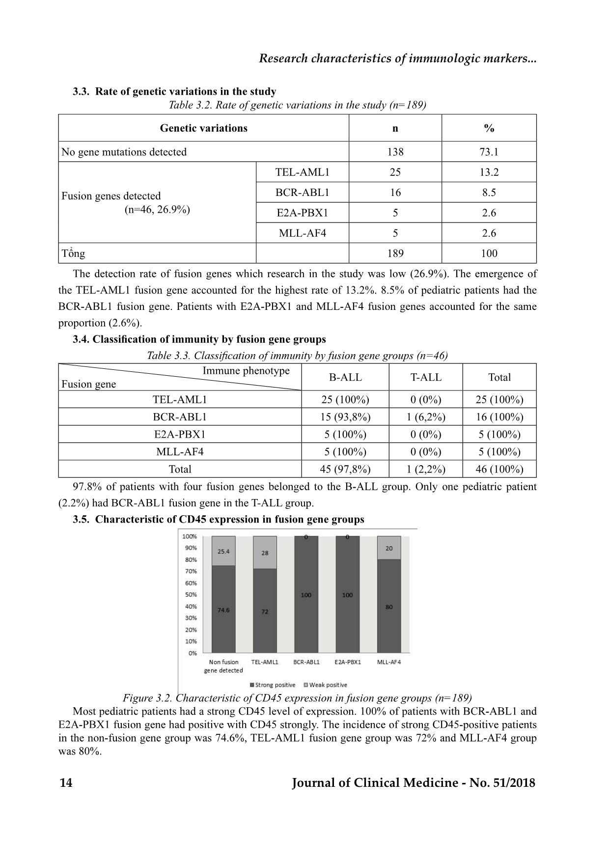 Characteristics of immunologic markers in pediatric acute lymphoblastic leukemia with genetic mutation at national institute of hematology and blood transfusion from 2016 to 2018 trang 3