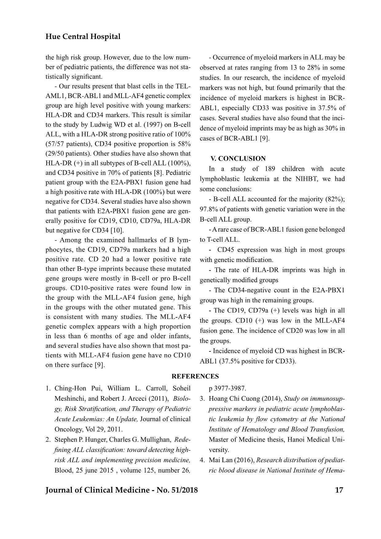 Characteristics of immunologic markers in pediatric acute lymphoblastic leukemia with genetic mutation at national institute of hematology and blood transfusion from 2016 to 2018 trang 6