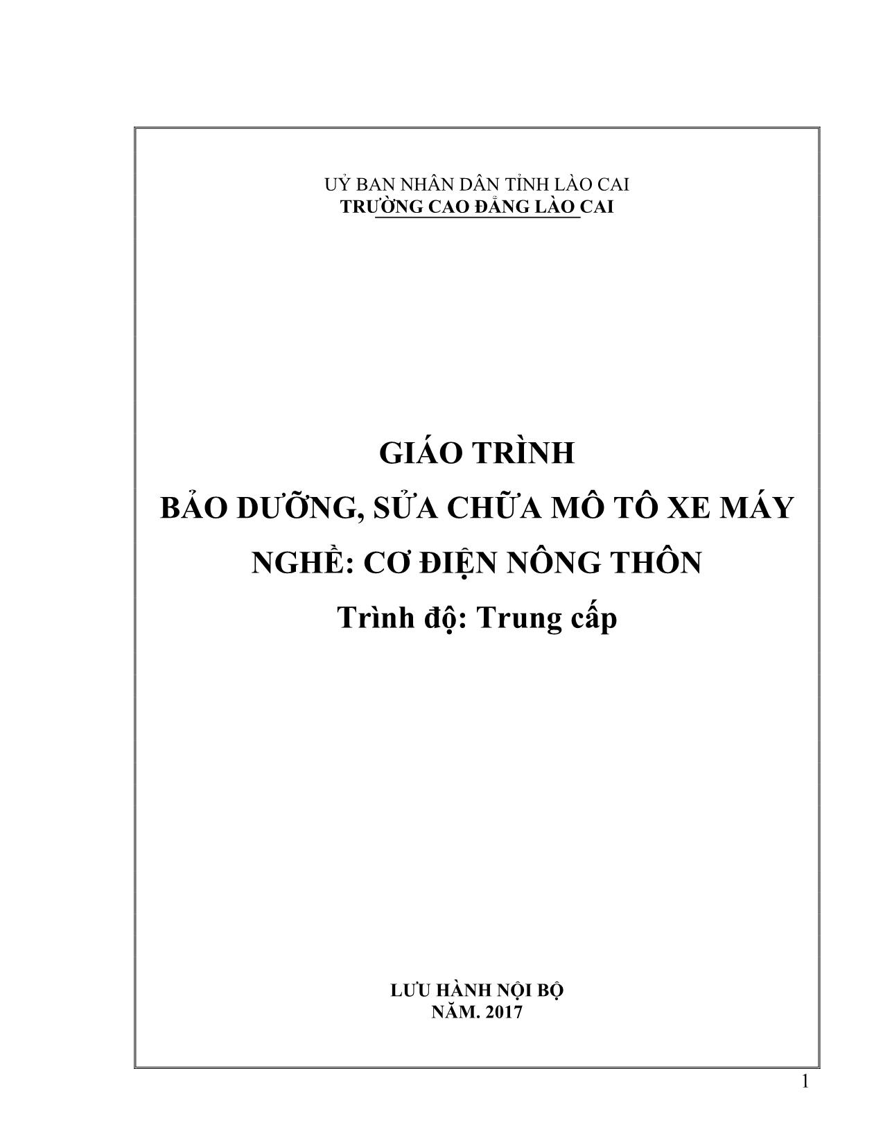 Giáo trình Cơ điện nông thôn - Bảo dưỡng, sửa chữa mô tô xe máy trang 1