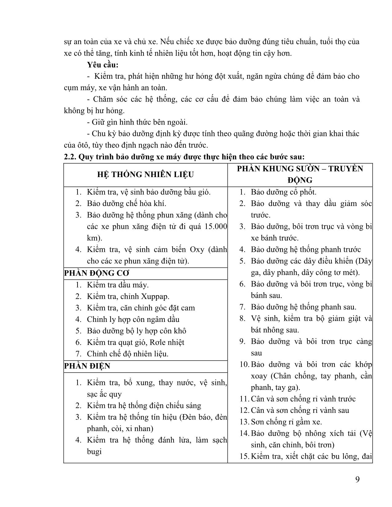 Giáo trình Cơ điện nông thôn - Bảo dưỡng, sửa chữa mô tô xe máy trang 9