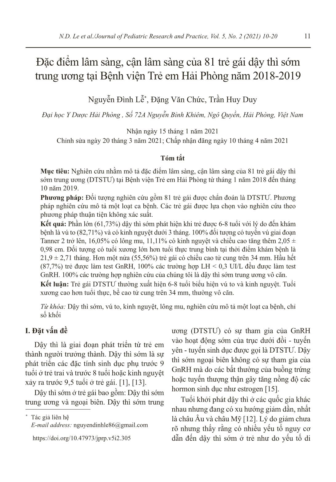Clinical and Paraclinical Features of 81 Girls with Central Precocious Puberty at Hai Phong Children’s Hospital in 2018-2019 trang 2