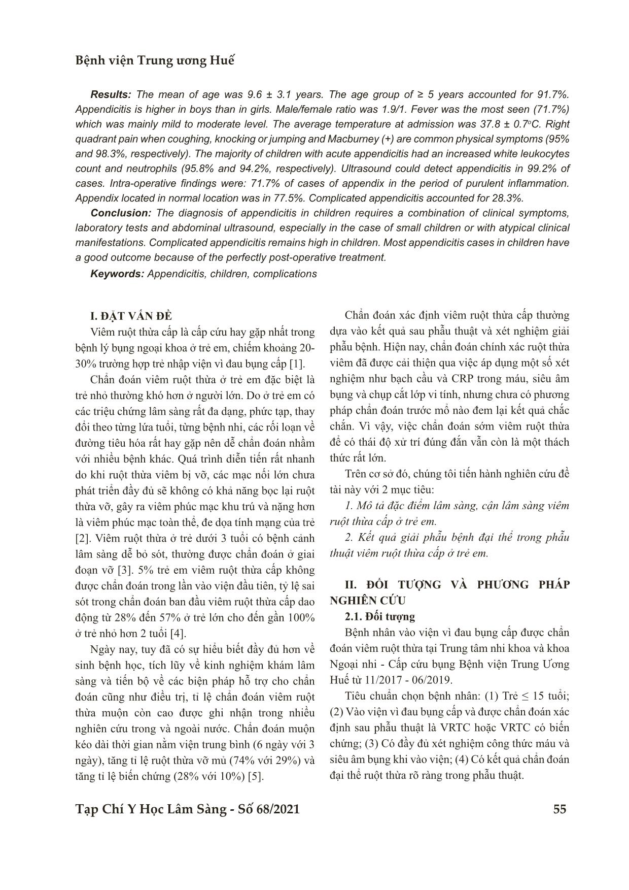 Đặc điểm lâm sàng, cận lâm sàng và kết quả phẫu thuật viêm ruột thừa cấp ở trẻ em trang 2