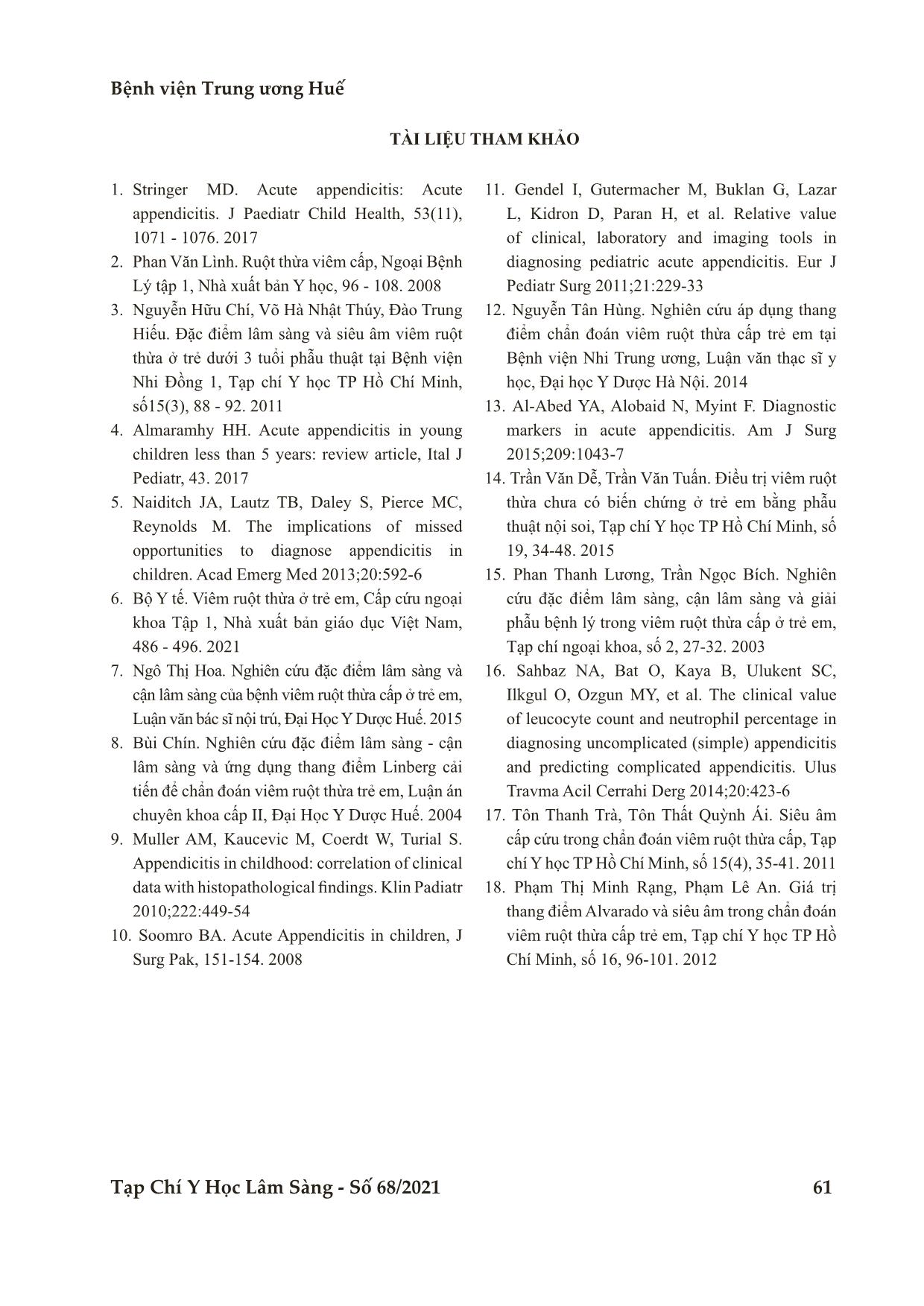 Đặc điểm lâm sàng, cận lâm sàng và kết quả phẫu thuật viêm ruột thừa cấp ở trẻ em trang 8