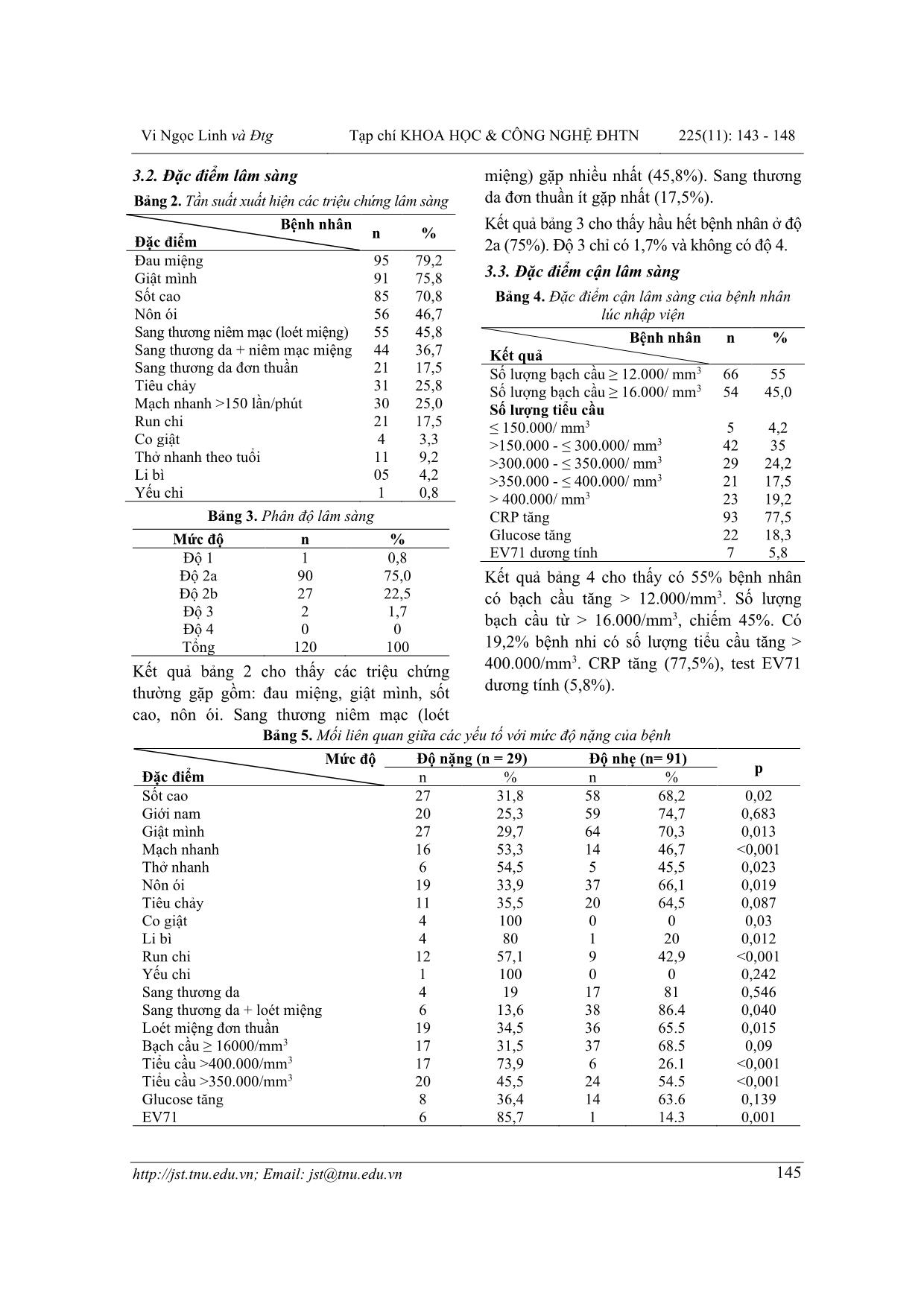 Đặc điểm và một số yếu tố liên quan đến mức độ nặng của bệnh tay chân miệng ở trẻ em tại bệnh viện Trung ương Thái Nguyên trang 3