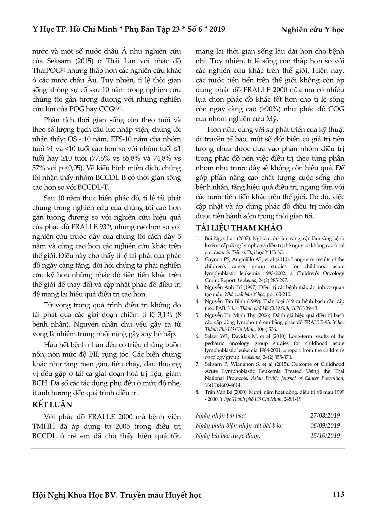 Đánh giá hiệu quả điều trị bệnh bạch cầu cấp dòng Lympho ở trẻ em bằng phác đồ Fralle 2000 trong 10 năm trang 6