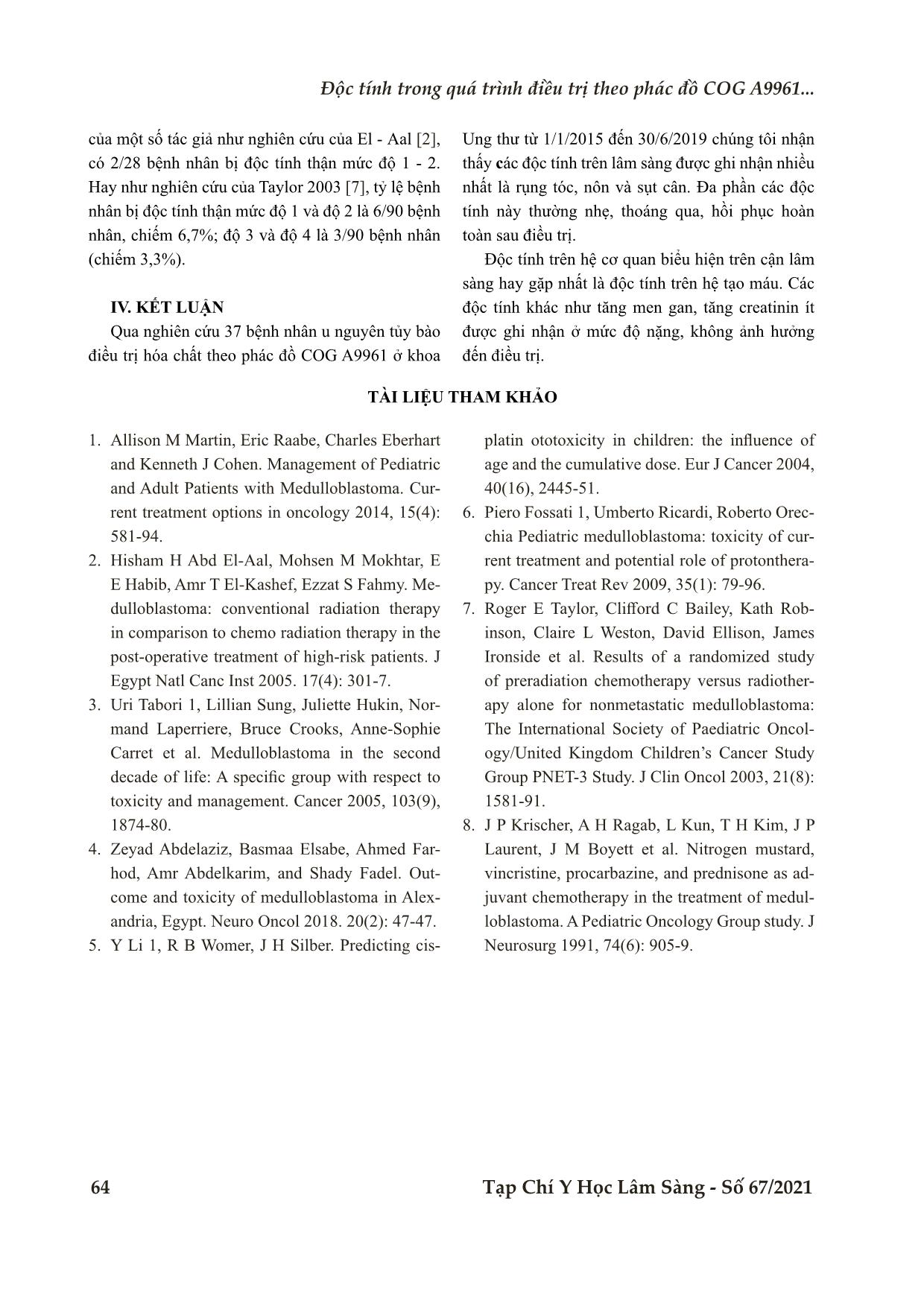 Độc tính trong quá trình điều trị theo phác đồ Cog A9961 Regimen b ở bệnh nhân u nguyên tủy bào từ 3 đến 18 tuổi trang 5