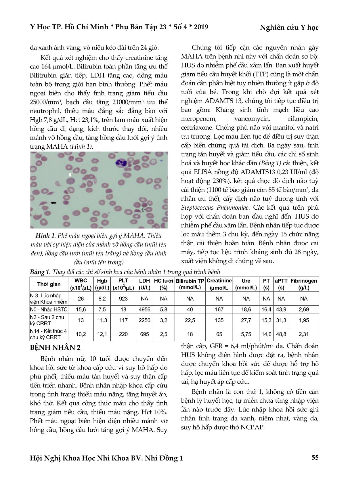 Hội chứng tán huyết tăng urê huyết ở trẻ em: Báo cáo hai trường hợp tại khoa hồi sức tích cực – chống độc bệnh viện Nhi đồng 1 trang 3